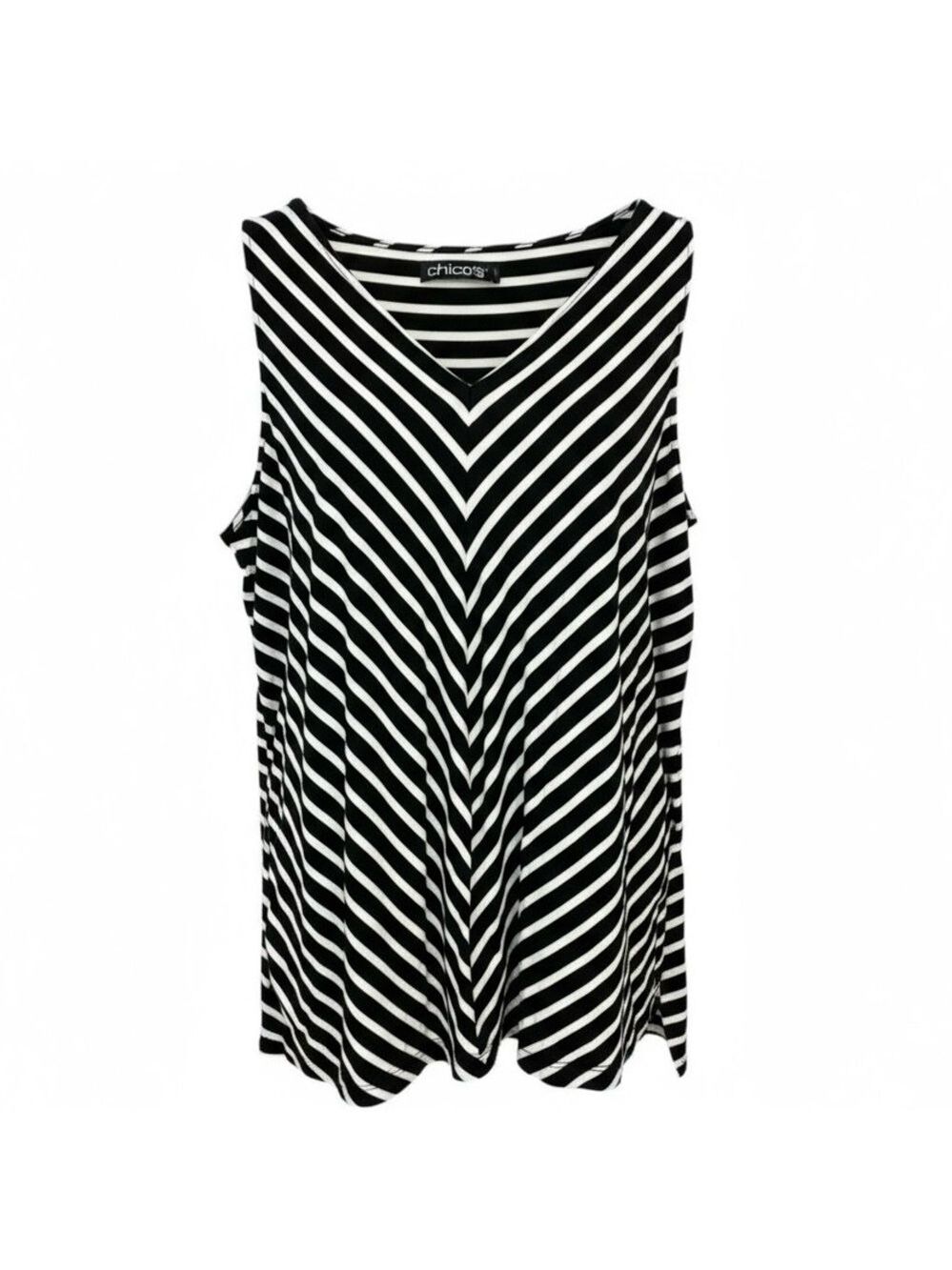 Chico’s Black & White Striped V Neck Tank Top